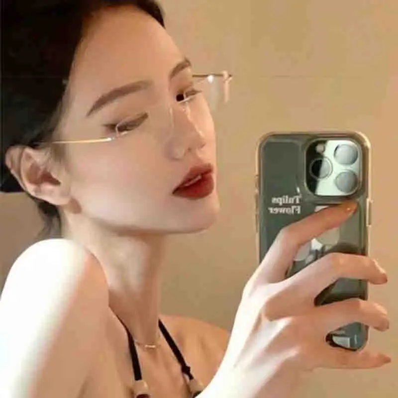 1pc Frameless Myopia Glasses Clear Lens Ultra-light Small Square Rimless Blue Light Blocking Near Sight Eyeglasses for Women Men