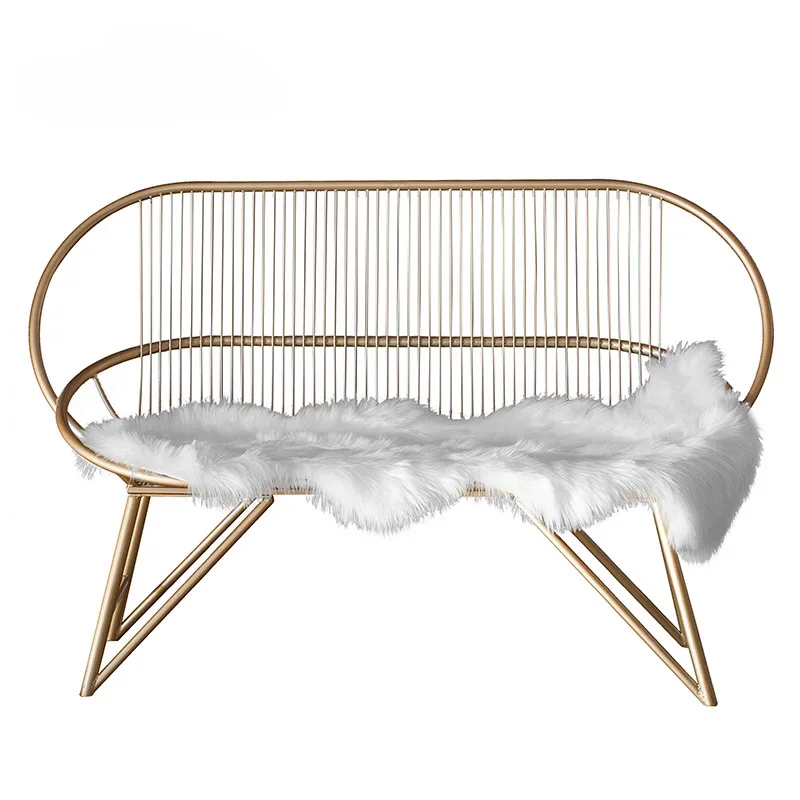 

Beauty Salon Sofa Double Three-Seater Lounge Chair Nordic Casual Pink Iron Art Sofa