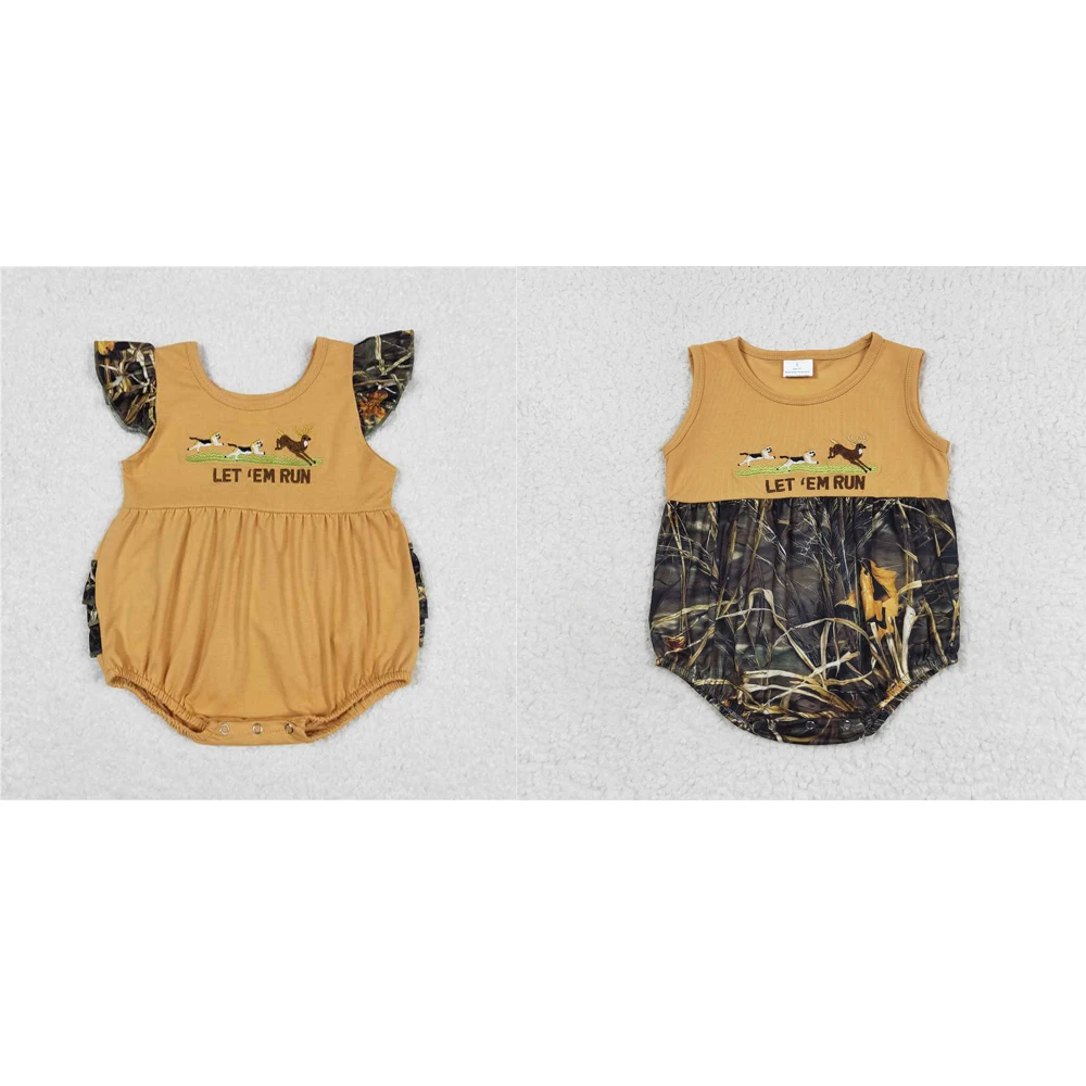 

Wholesale hot sale summer baby boys clothes rompers newborn toddler Embroidered puppy moose light brown tank top onesies