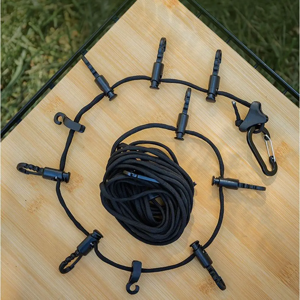 Multifunctional Outdoor Clothesline Adjustable Non-slip Portable Storage Lanyard Retractable with 10 Hooks Camping Hanging Rope