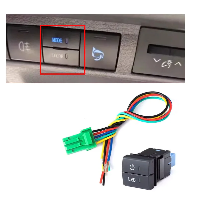 1PC Car Camera LED differential Fan Spotlight Fog Light Switch Button with Connection Wire For Toyota Sienna Prado LC300 levin