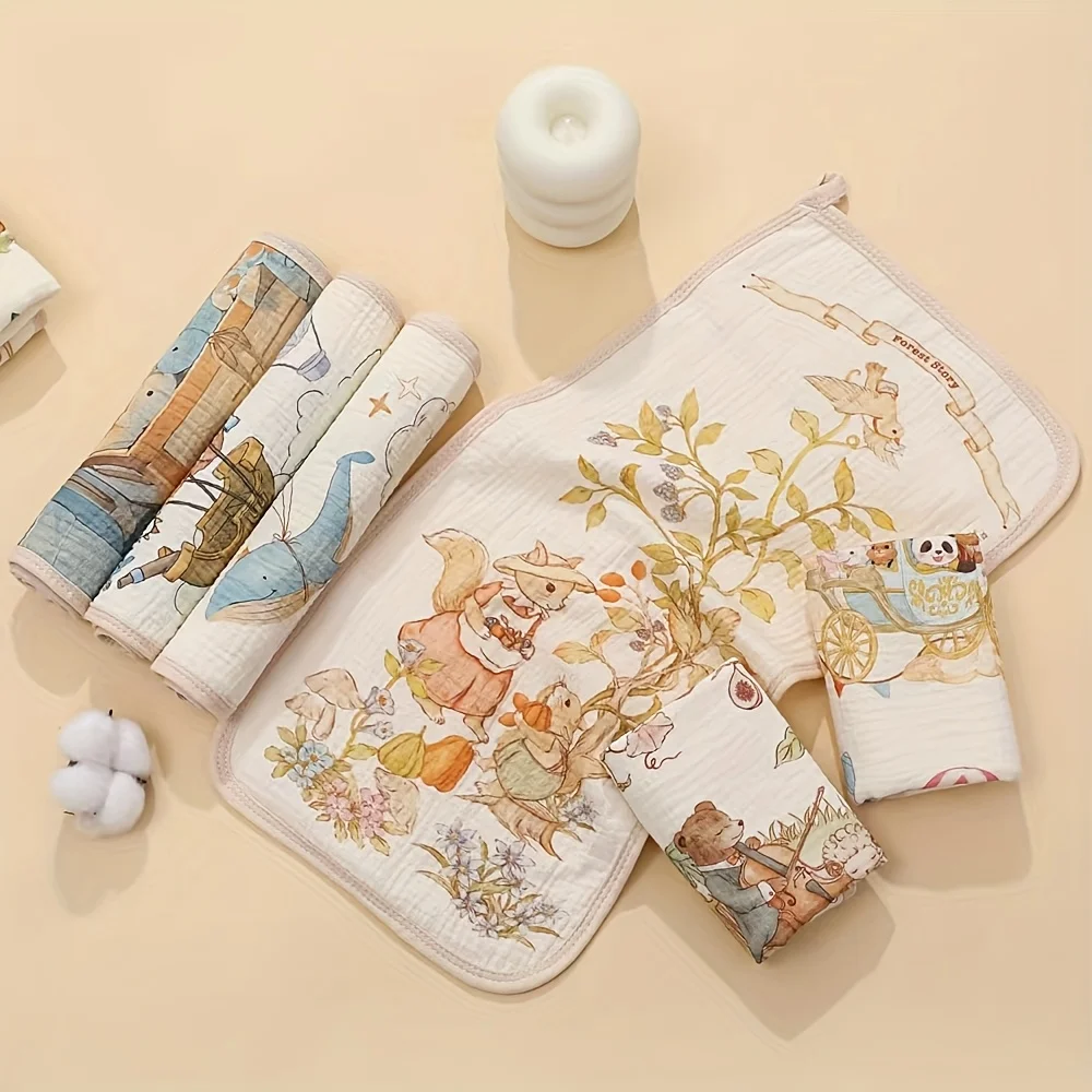 Cartoon Print Children's Towel Pure Cotton  4 Layer Face Washcloth Wiping Handkerchief Baby Face Towel Kindergarten Long Towels