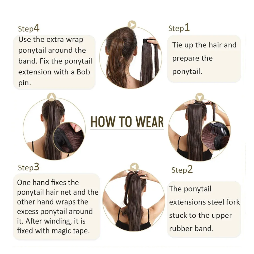 Human Hair Ponytail Extensions Magic Paste Invisible Ponytails 14-22‘’Wrap Around Soft Straight Ponytail Extensions With Clip in