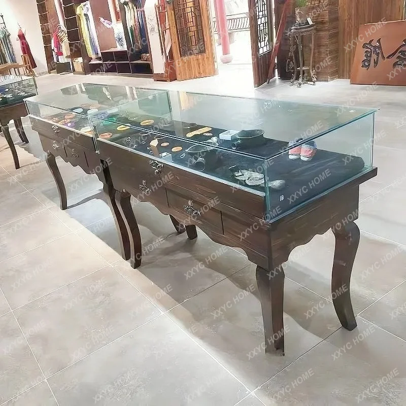 XX Retro Wenwan Jewelry Jade Stone Jade Glass Counter Showcase  model display cabinet