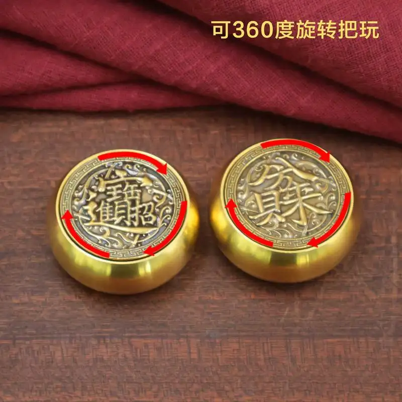 Brass Double-Sided Handle, A Men'S Portable Stress-Relief Toy, A Lucky Charm For Good Fortune And Turning Of Fate