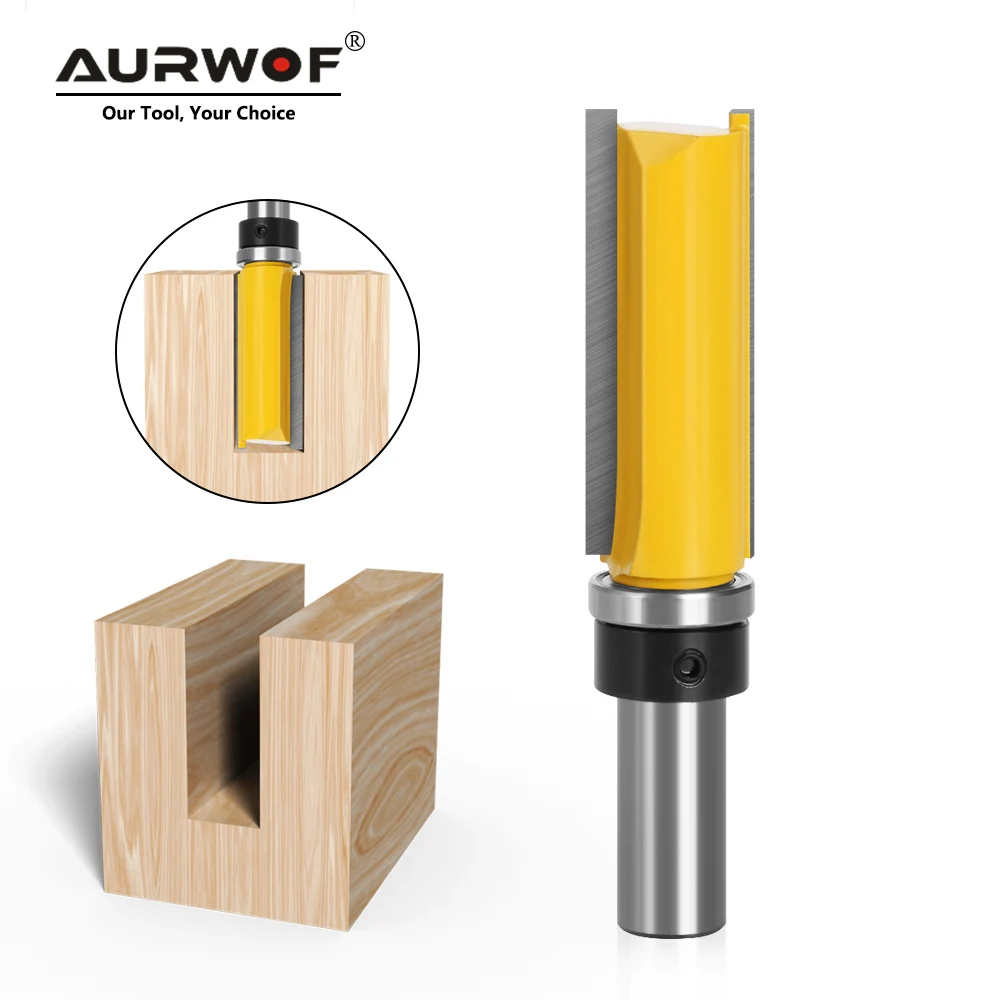AURWOF 1pc 1/2" & 12mm Shank Flush Trim Router Bit, 3/4" Dia Carbide Tipped Bearing Guided Wood Milling Cutter MC03007
