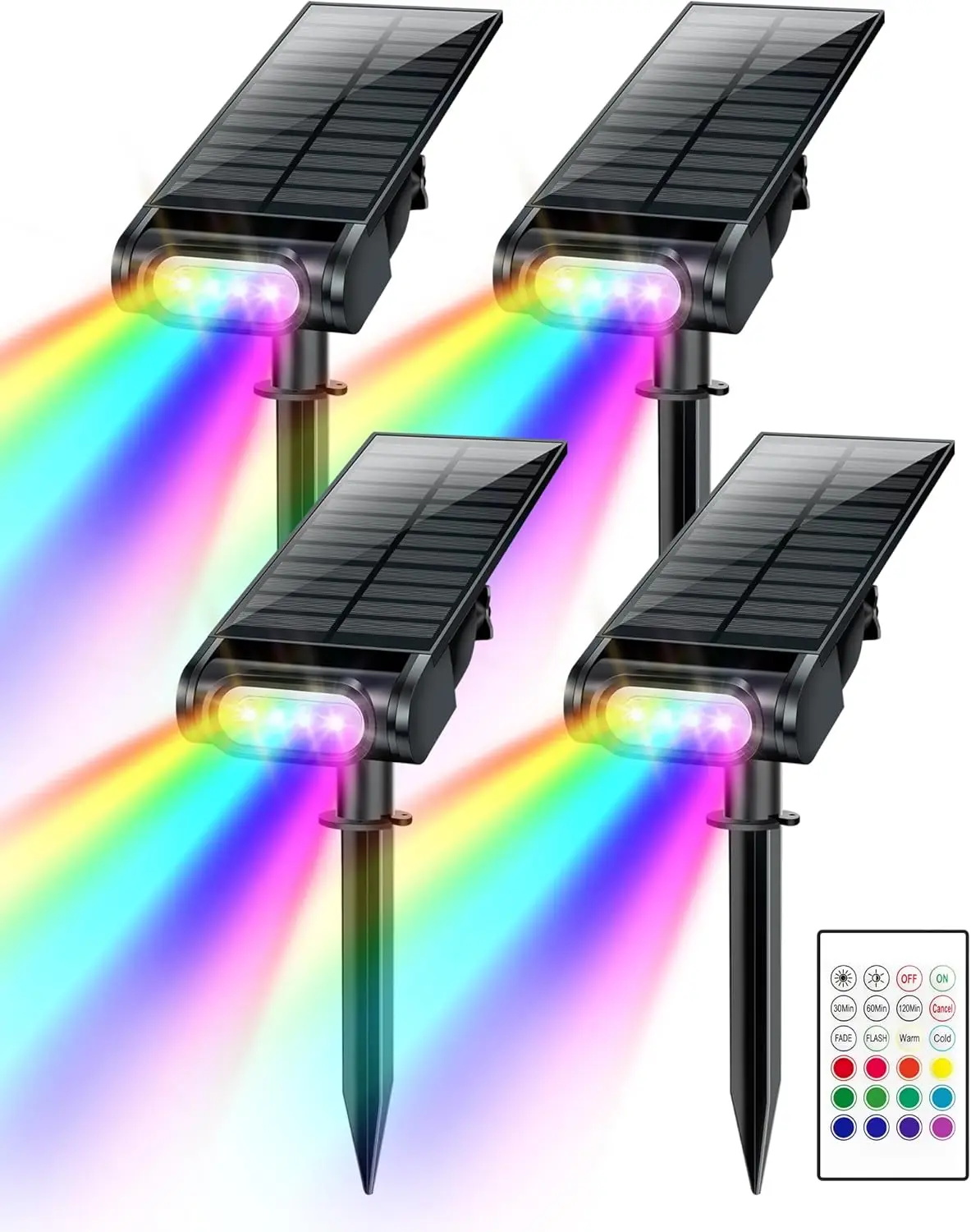 

12 RGB-светильников на солнечных батареях для улицы, водонепроницаемые IP67, с пультом дистанционного управления, для двора, сада, Рождества, 4 штуки в комплекте