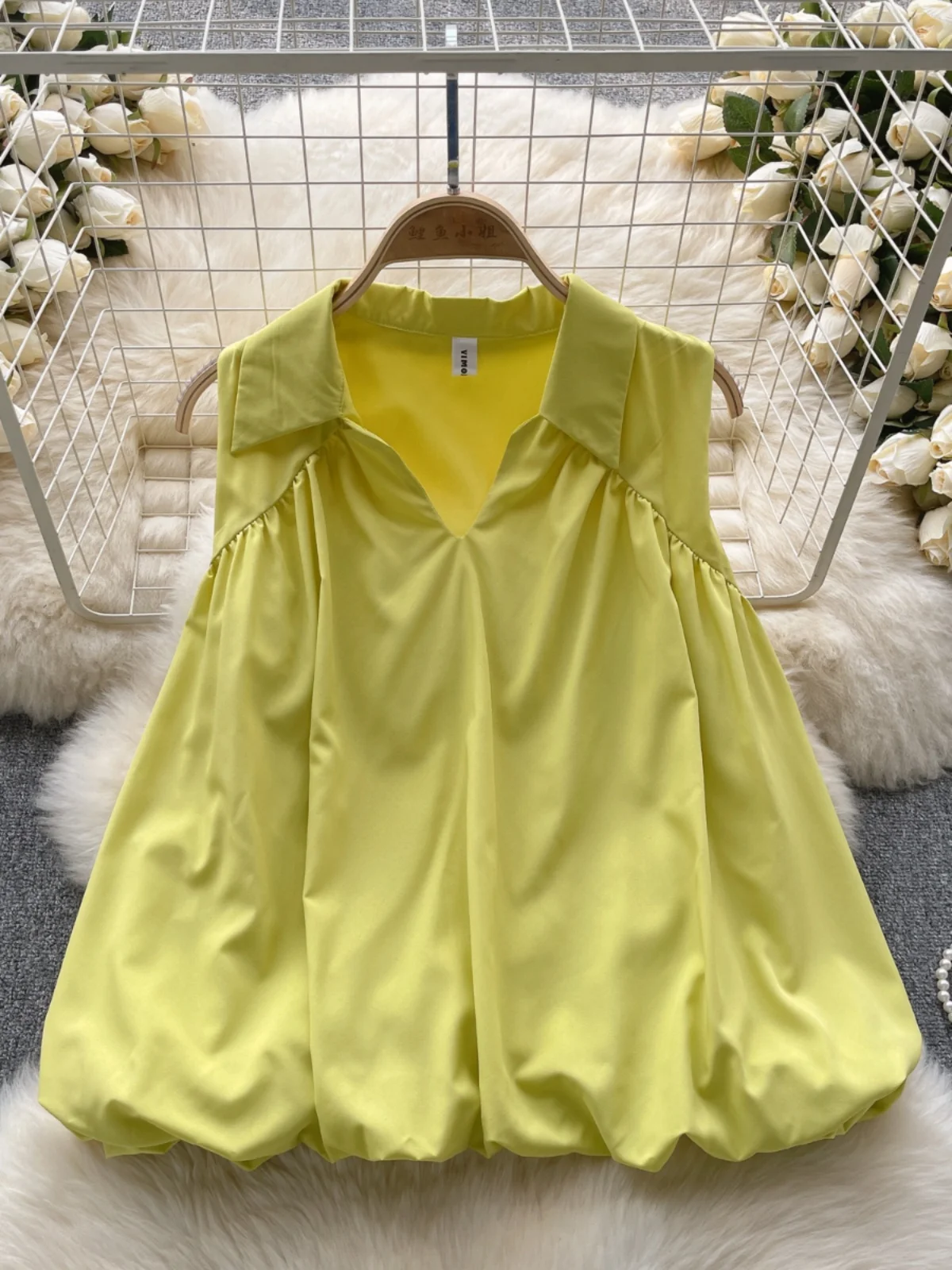 

Ele Vintage Svel irt Women's Summer Fluffy Loose Design High Quali Top Trendy Korean Sle Polyester Fiber