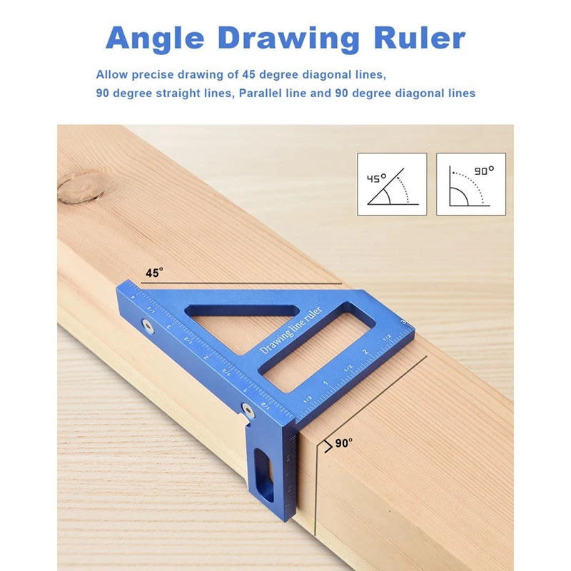 Multi-Angle Measuring Ruler,45/90 Degree Aluminum Alloy Woodworking Square Protractor,Miter Triangle Ruler