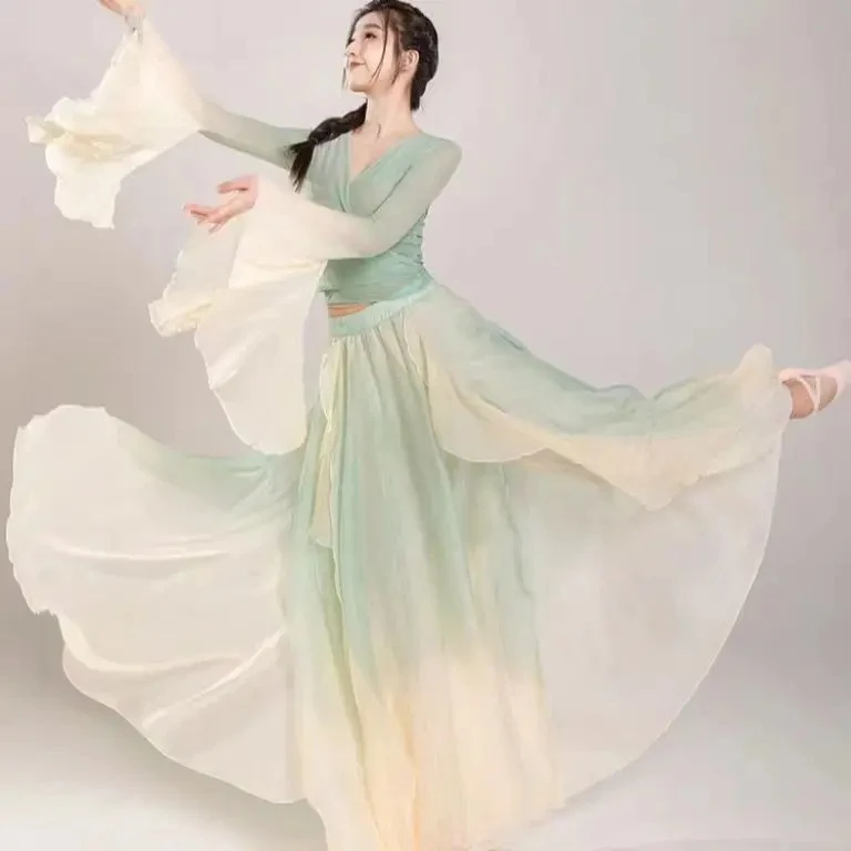 Daily Practice Dress Loose Flowing Gauze Chinese Dance Performance Stage Dancewear Classical Dance Costume Fairy Purple Suit