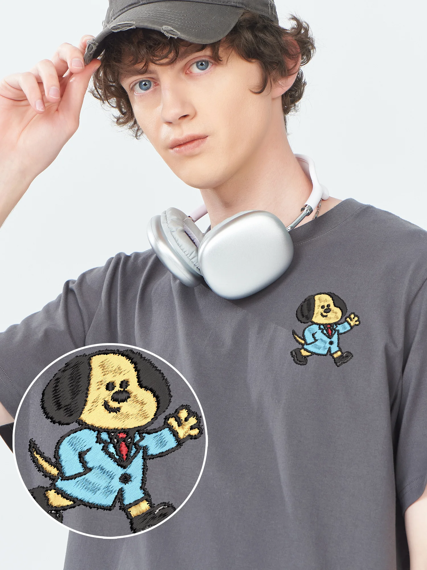 

Wearing Suit Dog Embroidered Cotton Tee Unisex Soft Breathable Comfortable Embroidery T Shirts For Men Women Gift Idea