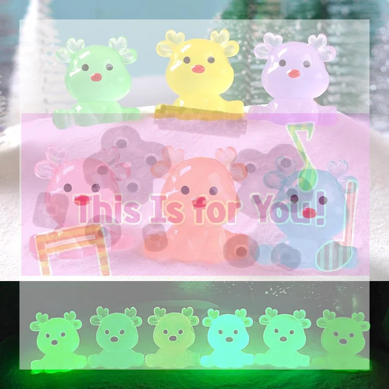 【MA】Cartoon Christmas Luminous Sitting Elk Resin Crafts Cute Elk Miniature Figurines Mini DIY Deer Statue Home Car Decor