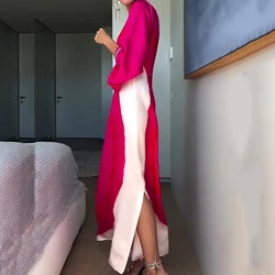 Elegant Print Side Slit Party Long Dress Fashion Patchwork One Piece Robes Dress Women Sexy One Shoulder Sleeve Hollow Out Dress