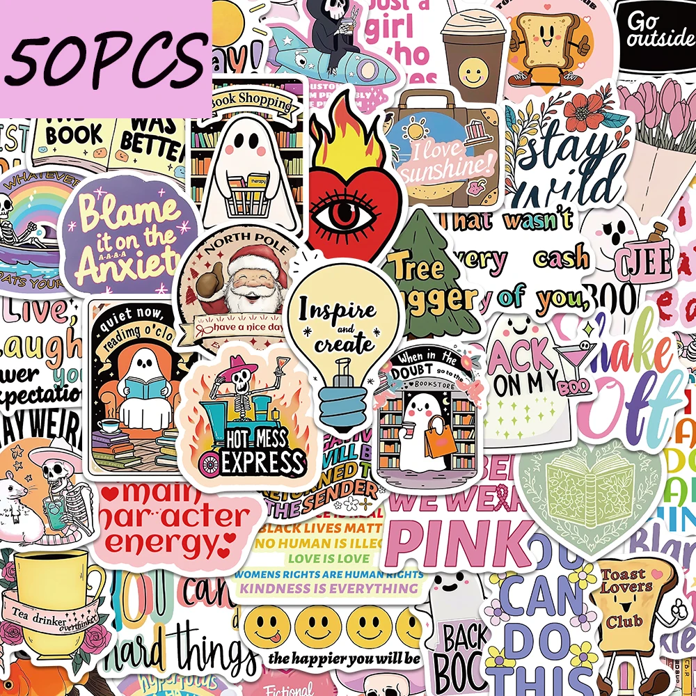 50pcs dazzling multi-style cute graffiti series stickers, decorate notebooks, laptops, thermos cups, waterproof stickers