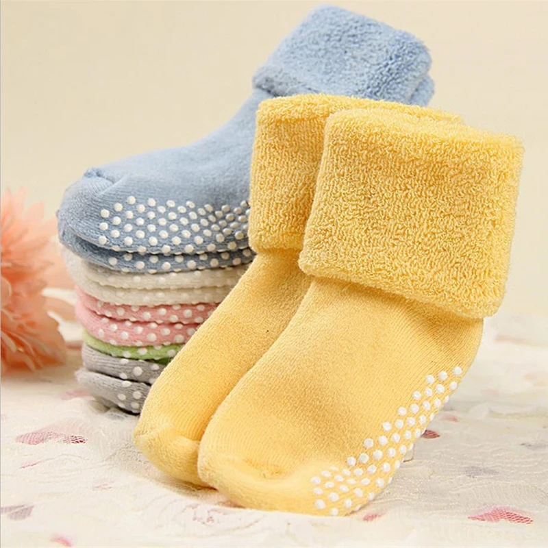 Cotton Baby Socks Autumn Winter Thicken Warm Newborn Boy Girl Floor Socks Baby Non-slip Solid Color Breathable Terry Socks