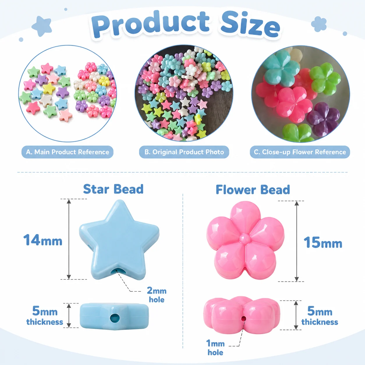 20Pcs 14mm 15mm Star Flower Acrylic Beads Mixed Shape Candy Color Beads with Hole for DIY Beading Bracelet Necklace Craft