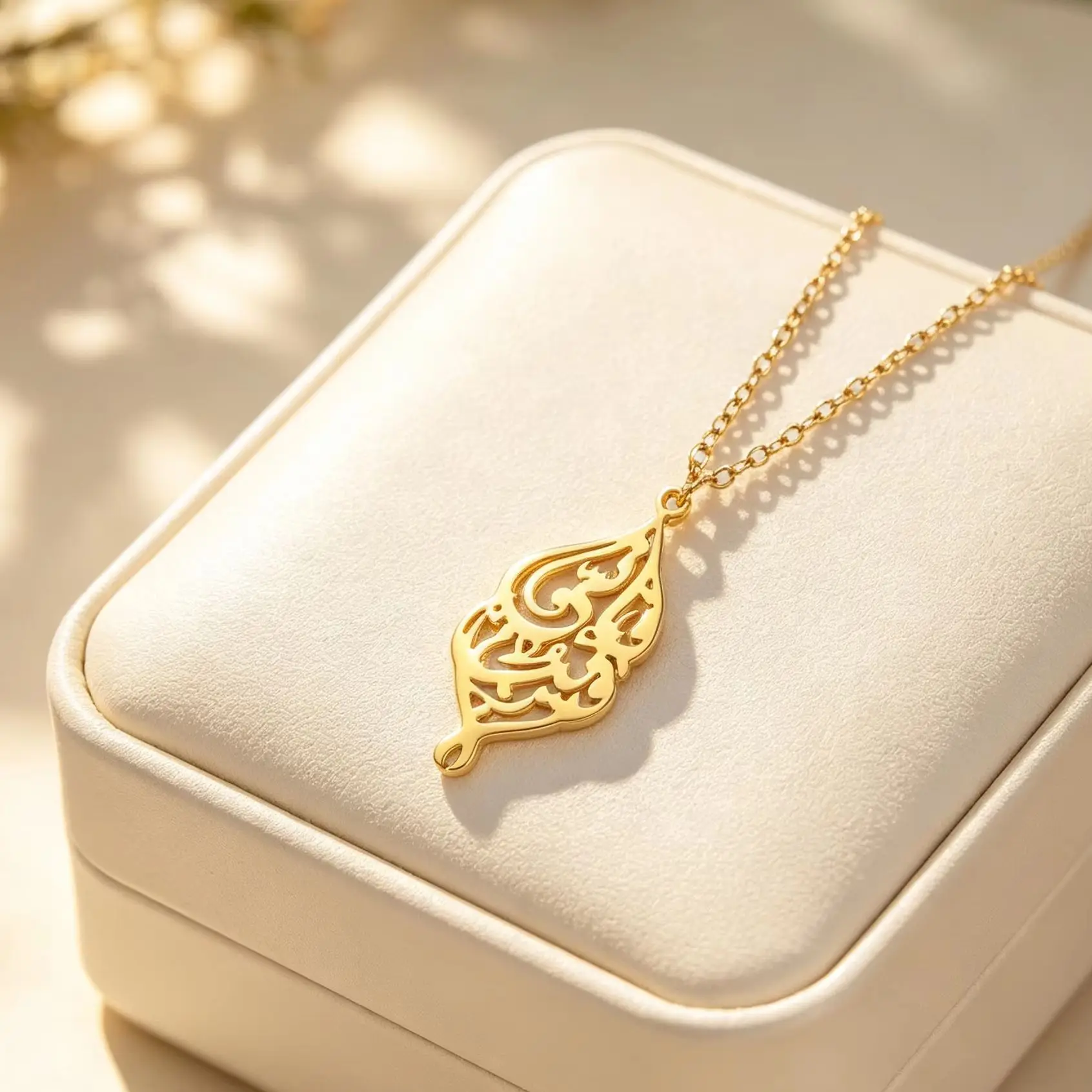 Lucktune Islamic Arabic Calligraphy Necklace for Women Stainless Steel Quran Verse Hollow Drop Shape Muslim Religious Jewelry