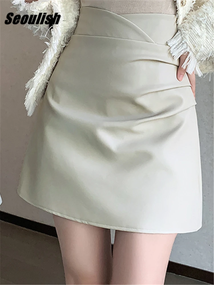 

Seoulish Autumn Winter Women's Mini Skirts 2023 New Fashion High Waist Classic Office Casual Pleated A-Line Short Skirts Female