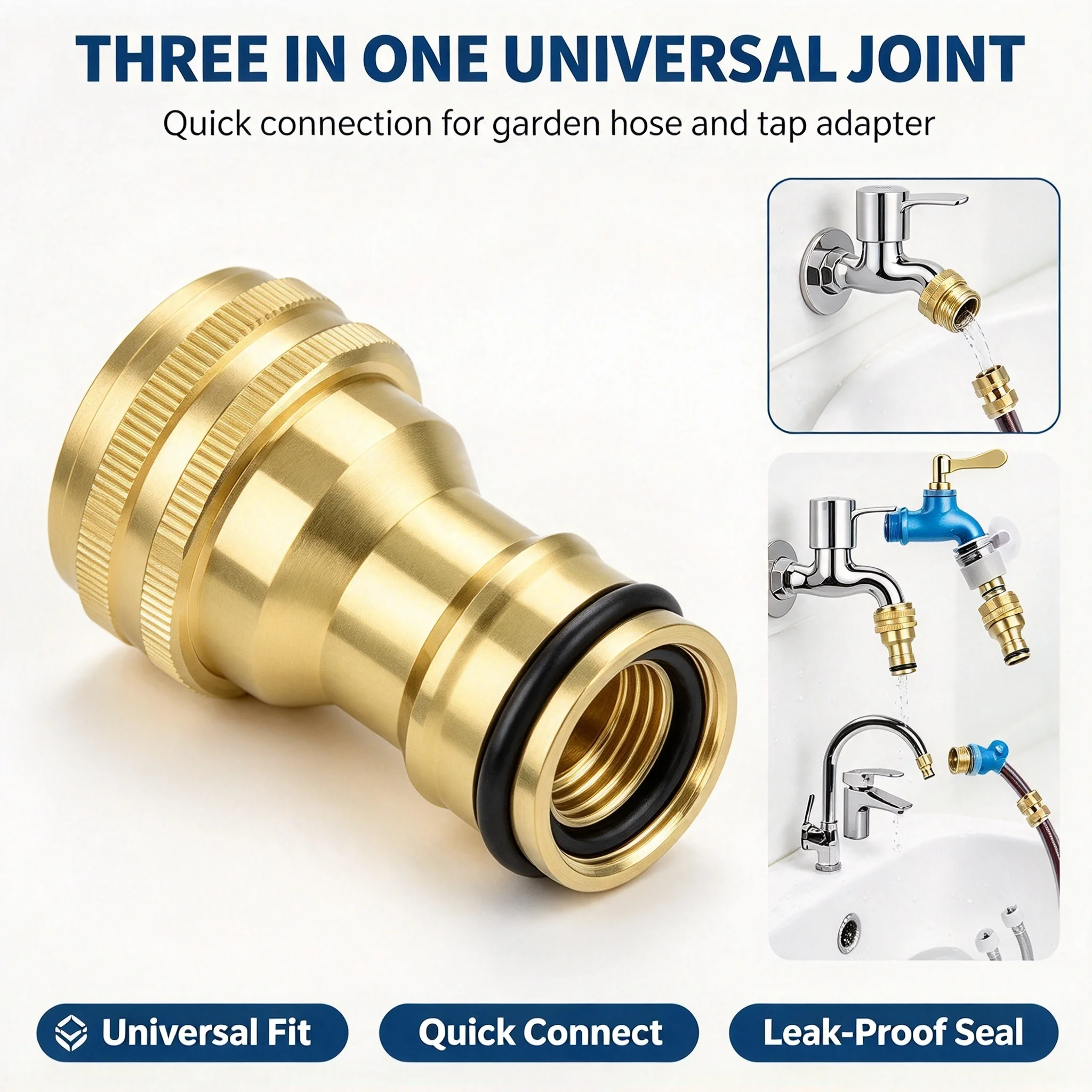 Brass 4 Point Thread Garden Hose Connector, Water Pipe Adapter for Car Wash Water Gun High Pressure Cleaning Machine