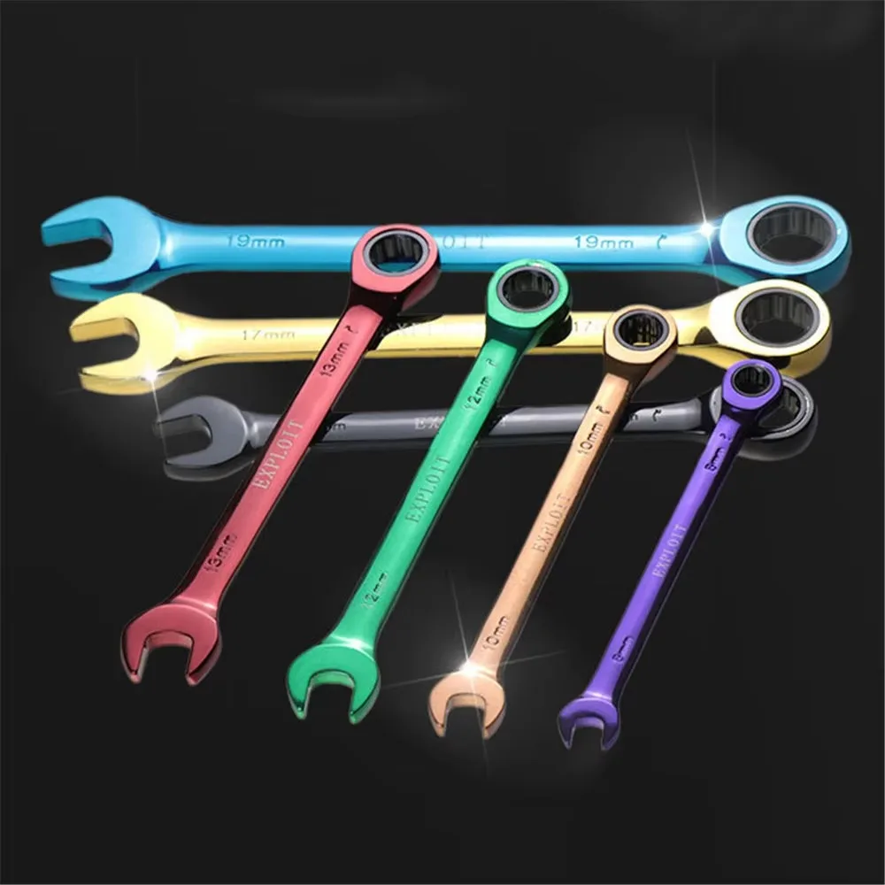 Color Ratchet Wrench Multi-function Dual-purpose Open Movable Wrench Hex Key Hand Tools Hardware 8/10/12/13/14/17/19mm