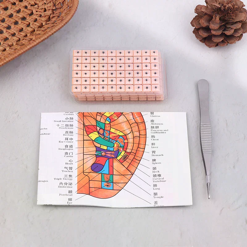 4 In 1 Set Multi-Condition Ear Seeds Acupuncture Auricular Sticker Kit 600pcs With Acupressure Chart Tweezer Auricular Probe