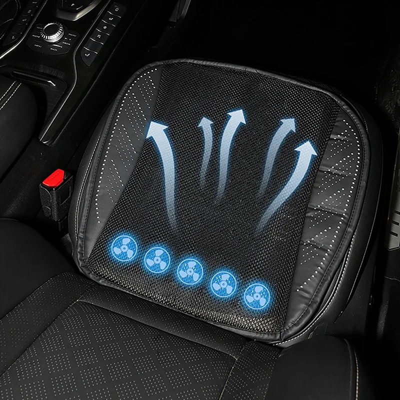 Car Summer Cool Air Seat Cushion Ventilation Breathable Ice Silk Seat Cushion USB 5 Fans Fast Blowing Ventilation Seat Universal