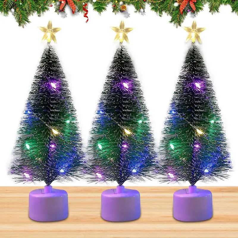 Christmas Tree For Tabletop 3Pieces Artificial Christmas Tree Tabletop Ornaments Pre-Lit Warm Home Decor Christmas Supplies For