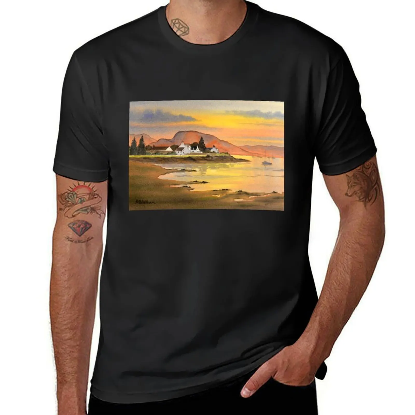 Sunset At Plockton Village Scotland T-Shirt for a boy Short sleeve tee plain boys animal print Men's clothing