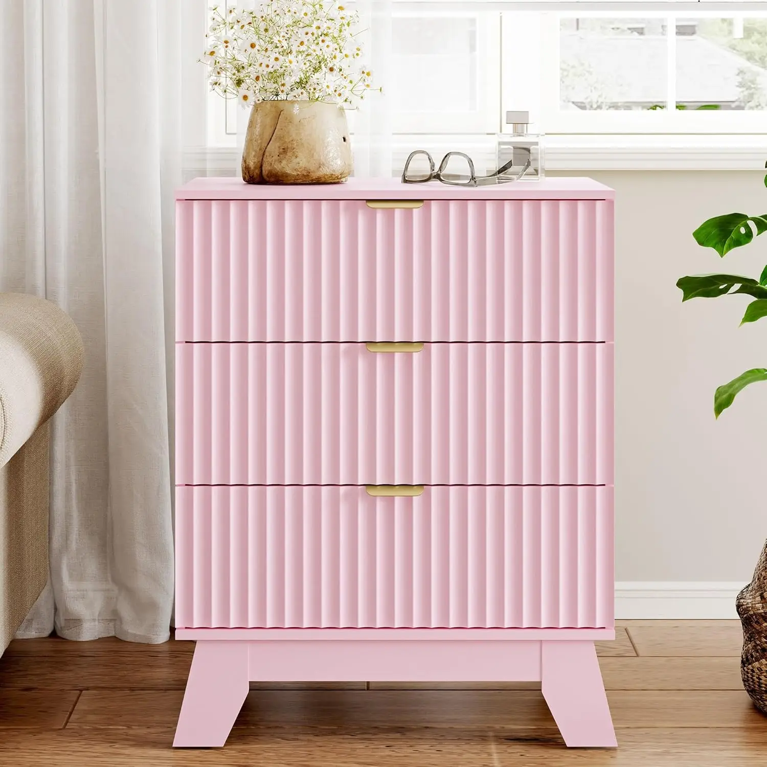 

Комод с 3 ящиками для спальни, прикроватная тумбочка в стиле середины века с металлическими ручками, деревянный прикроватный столик с 3 ящиками