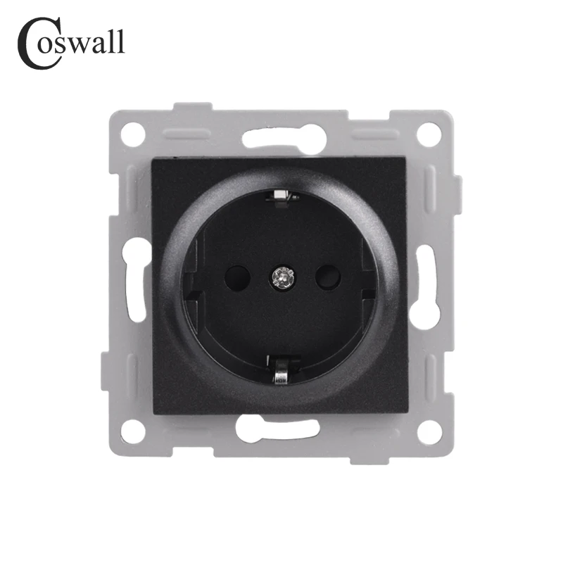 COSWALL HA Series Black Brushed Aluminum Panel Wall Light Switch EU Socket USB Charging CAT6 Internet Satellite TV Module DIY