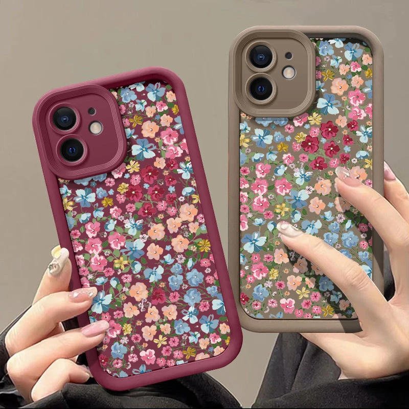 Shockproof Bumper Small Flower Case For iPhone 15 Pro Max Coque iPhone 11 12 13 14 16 Pro Max Luxury Soft Silicone Cover Fundas