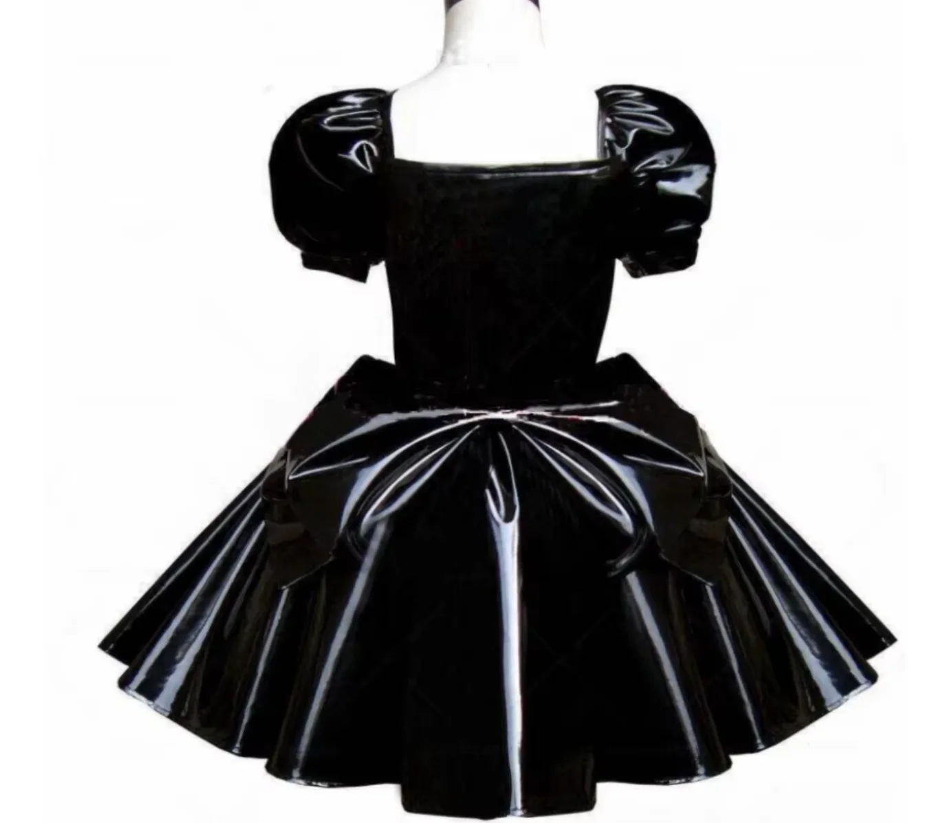 Gothic Sexy Low Neck Dress PVC Girl Sissy Adult Maid Fluffy Bubble Sleeves Princess Dress Customizable In Multiple Colors