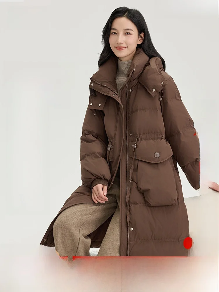 

Женская удлиненная пуховая куртка Snow Flng Весна 2026 с капюшоном, теплая, мягкая, красивая, большого размера, прямого кроя