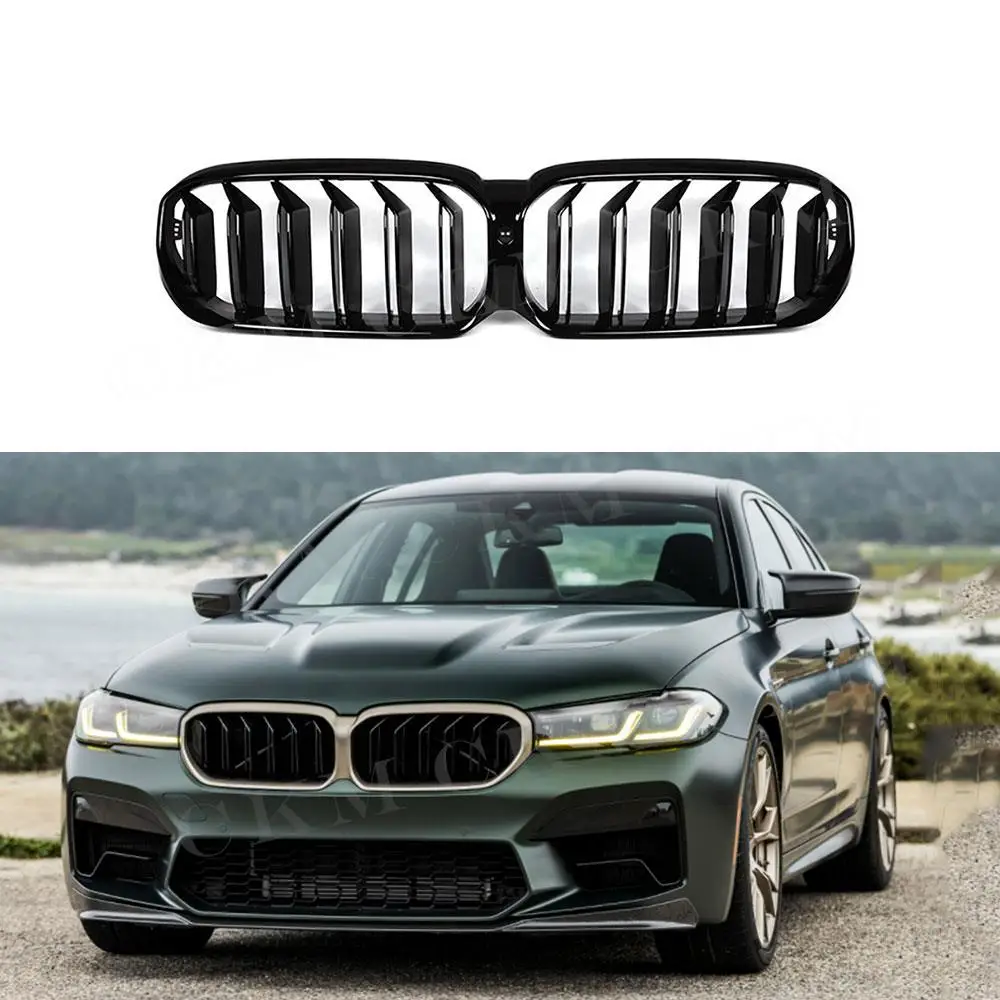 2-Slat Gloss Black Front Kidney Grill For BMW 5 Series G30 G38 F90 M5 2020 2021 2022 Front Bumper Racing Grille Hood