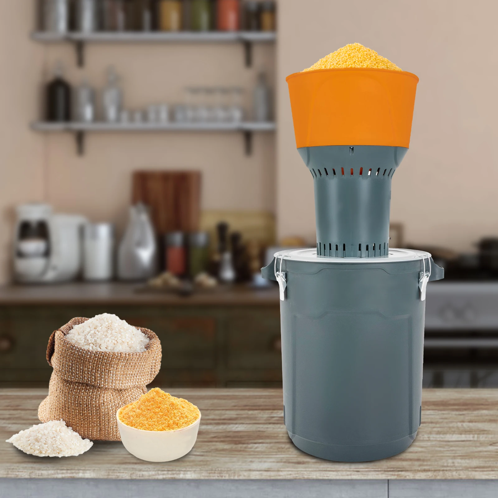 

1000W Electric Corn Wheat Grain Mill 19000r/min, 5 Sieves (2-8mm), 50L Collection Bucket, Copper Motor