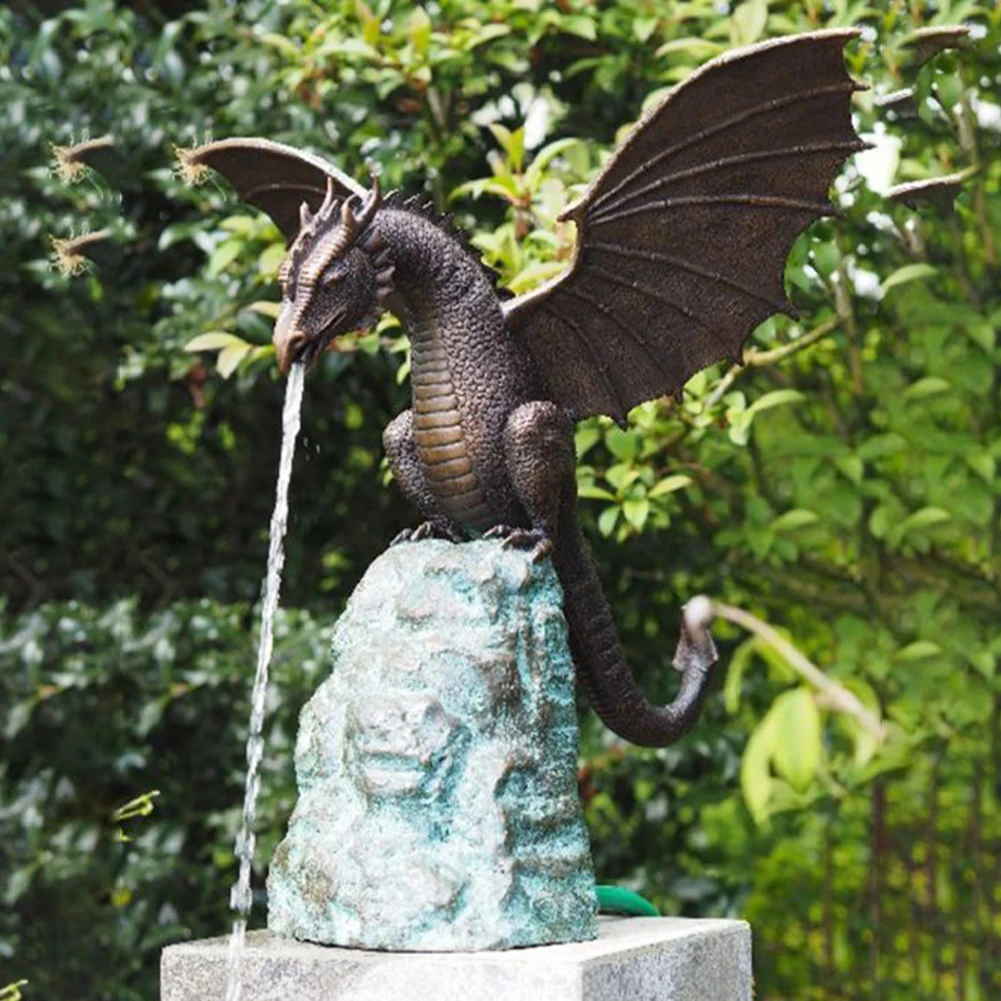 Precision Casting Fire-breathing Dragon Sculpture Waterscape Resin Fountain Majestic Dragon Sculpture Home Garden Decoration