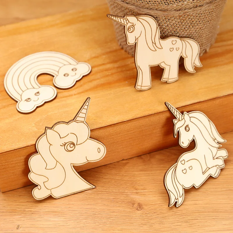 10pcs Unicorn Wooden Crafts DIY Painting Wood Slices Ornaments For Unicorn Birthday Party Decoration Kids DIY Gifts Supplies