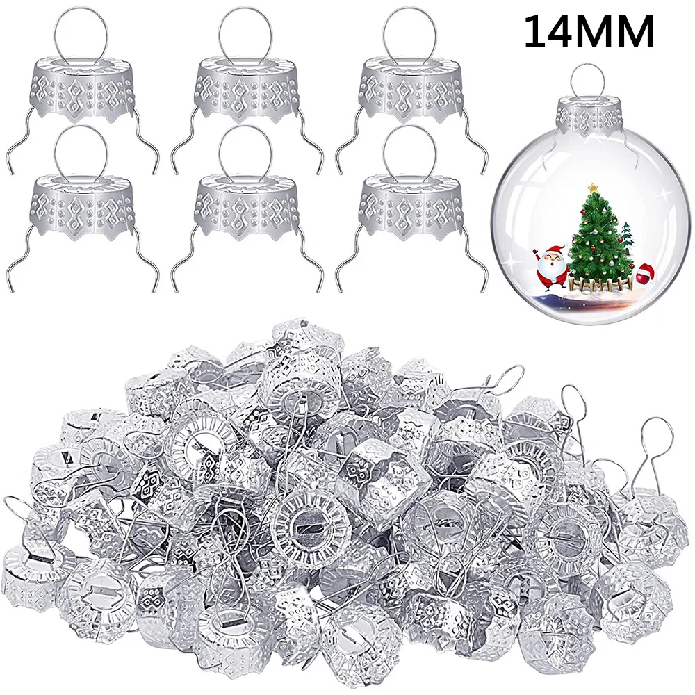 50PCS Round Christmas Ball Ornament Caps Gold Removable Metal Hangers Cap Xmas New Year Replacement Ornaments Cap DIY Home Decor