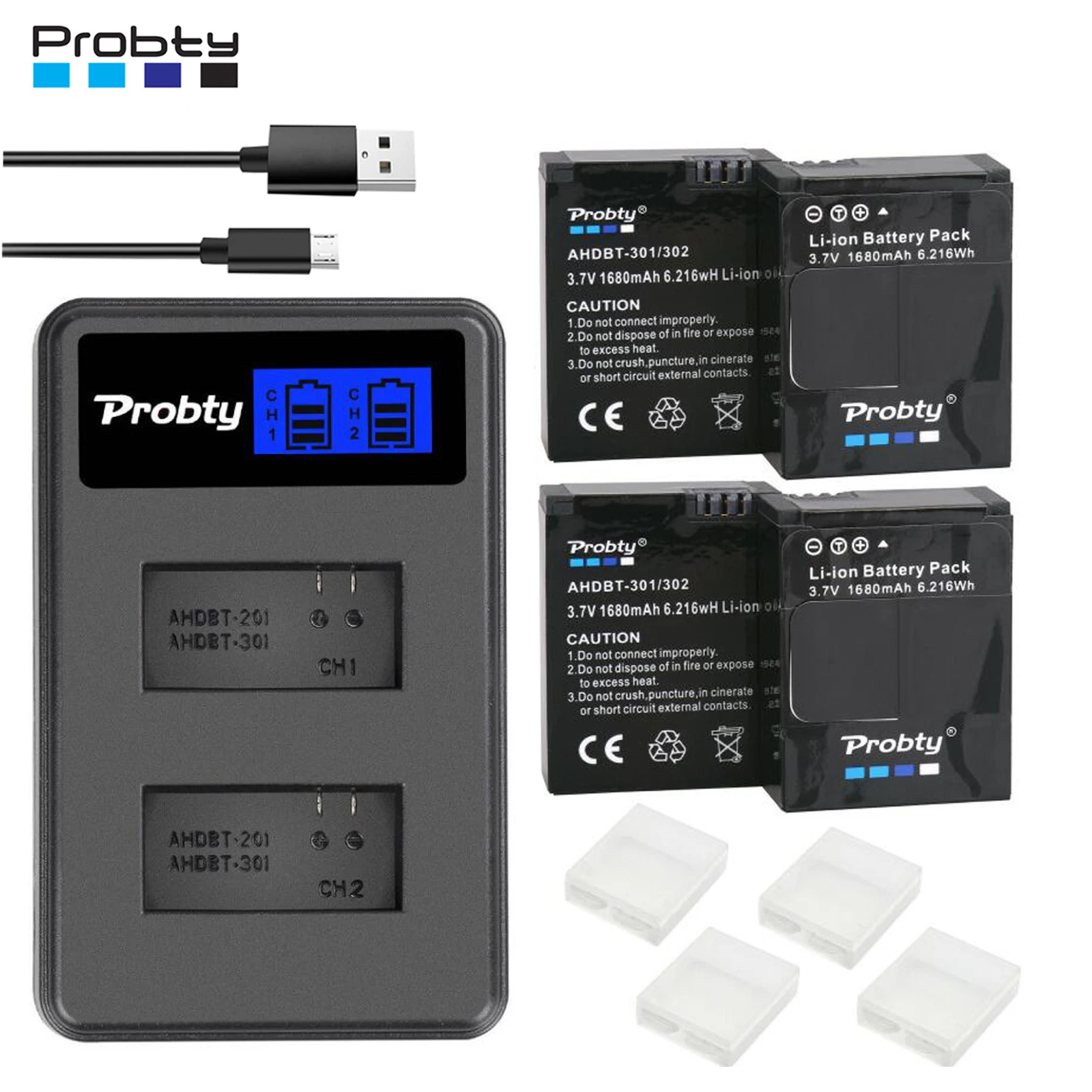Oryginalna bateria probty do GoPro Hero3 Hero3+ hero 3 hero 3+ + podwójna ładowarka LCD do kamery sportowej go pro AHDBT-301 akcesorium