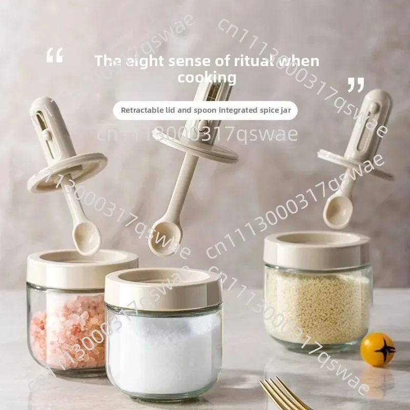 Salt Tank Seasoning Bottle Sealed Moisture-proof Expandable Lid Spoon Kitchen Supplies Pepper Grinder Spice Jar Set