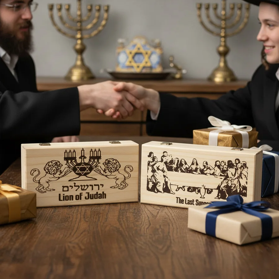 

Деревянная шкатулка для драгоценностей на память, религиозный Лев Юды Менора и последняя вечеря. Христианский еврейский домашний декор в подарок 18,5x9,5 см
