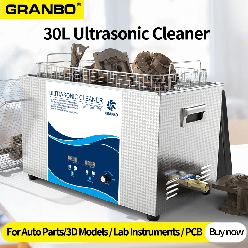 Granbo-limpiador ultrasónico de 30l, 900W de potencia ajustable, baño de ultrasonido inoxidable, piezas electrónicas, motor PCB, engranaje, solución