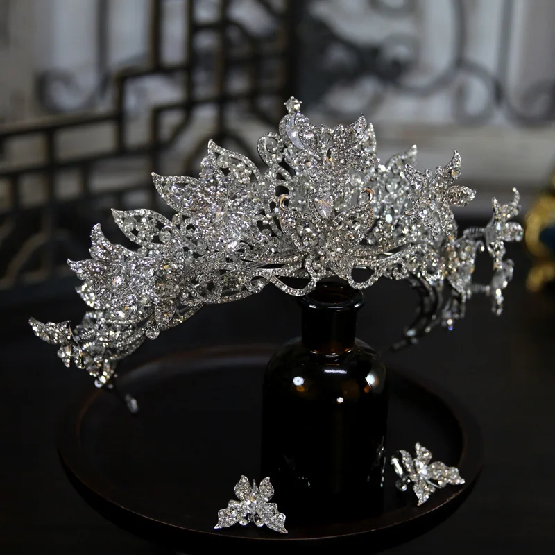 CC Luxury Crown Elegant Flexible Butterfly Combination Stackable Bridal Wedding Tiara Headpiece Hair Accessories Party Gift