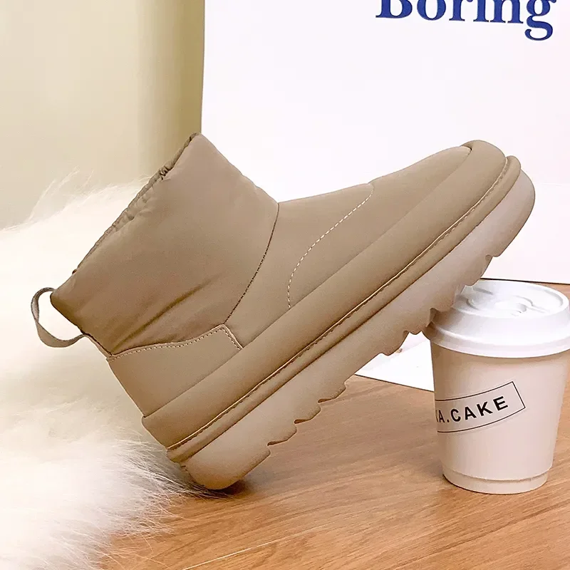 3.5cm Handy Down Cloth Genuine Lesther Platform Wedge Winter Plush Warm Sneakers Comfy Ankle Boots Women Casual Autumn Shoes