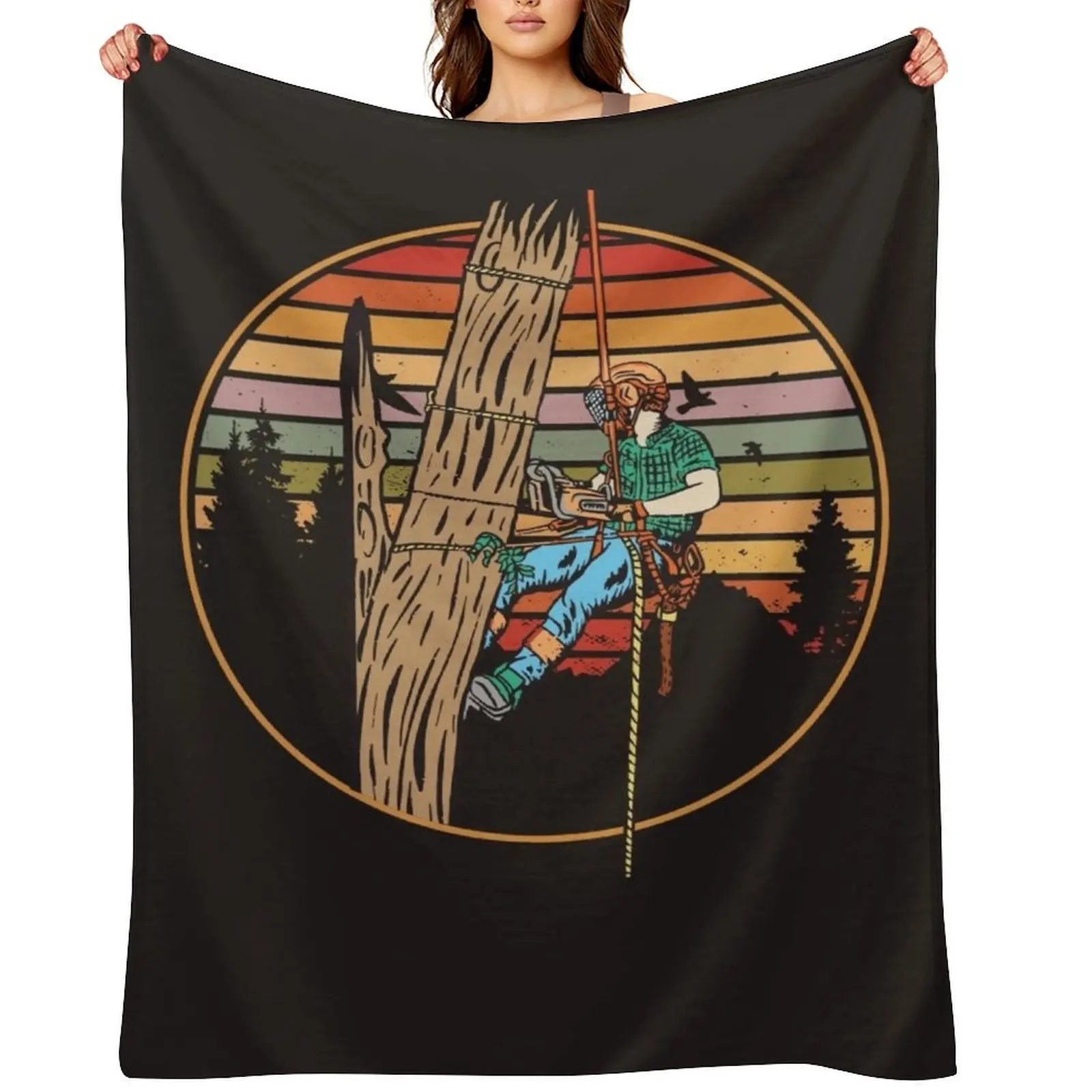 

Arborist Vintage Sunset Art For Tree Trimmer Throw Blanket Cute Plaid Blankets For Bed for babies Warm Blankets