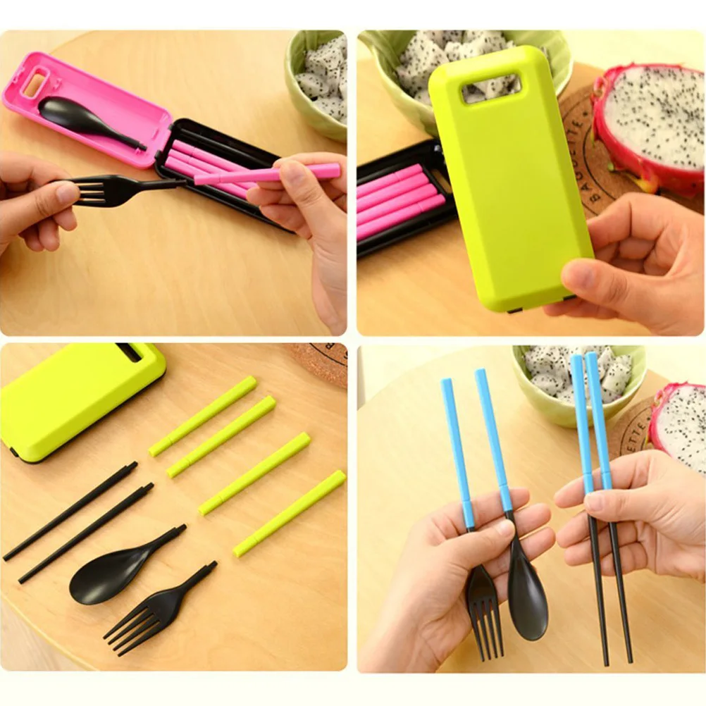 1 مجموعة مجموعة أدوات المائدة المحمولة روزي الأسود 12*5.8*2.2 سنتيمتر الغذاء الصف Abs البلاستيك للطي السفر ملعقة شوكة عيدان للخارجية