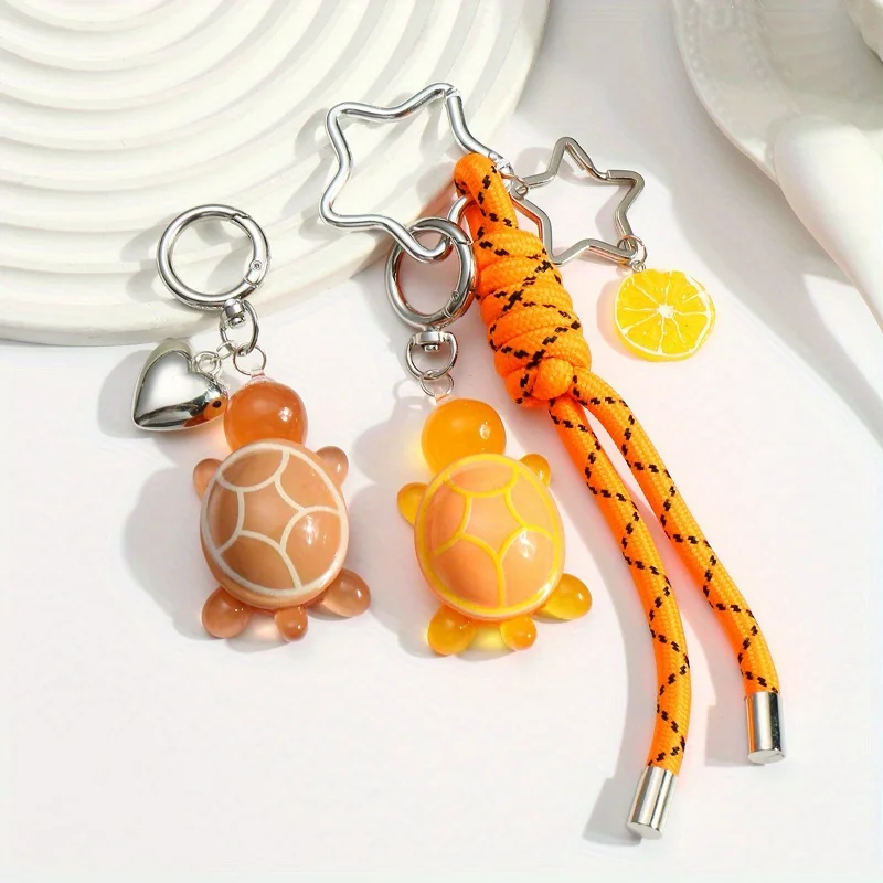 

Cartoon Cute Resin Turtle Keychain Love Color Blocked Hanging Rope Pendant