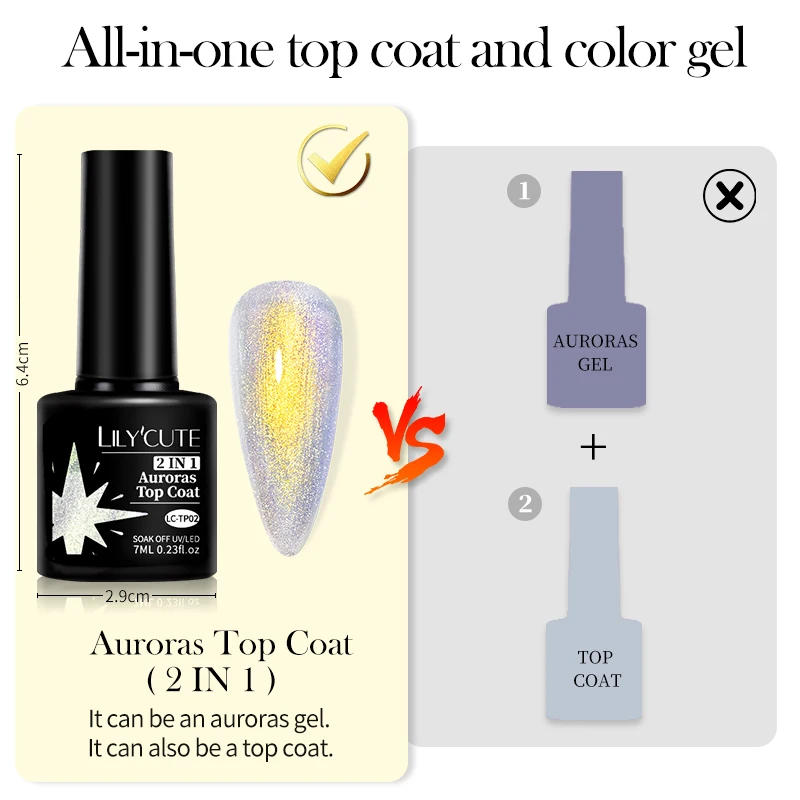 LILYCUTE 7 مللي Auroras معطف فوقي جيل للأظافر ليزر Auroras تأثير هلام طلاء الأظافر الأظافر مانيكير نقع قبالة UV LED لا مسح معطف فوقي