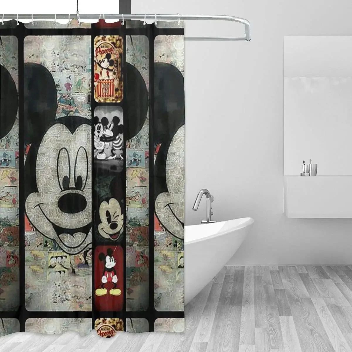 Black and White Mouse Design Shower Curtain Waterproof Fabric for Bathroom Decoration