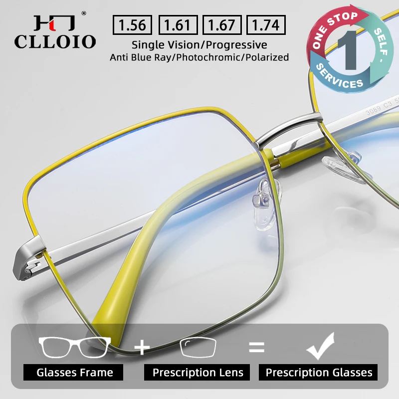 

CLLOIO Quality Rectangle Prescription Customization Reading Glasses for Women Myopia Hyperopia Anti Blue Light Optical Eyeglass